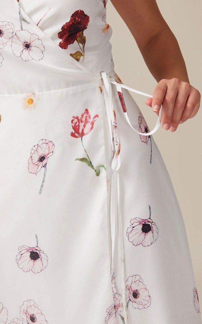 The White V Neck Floral Wrap Slit Maxi Dress Women s Fashion