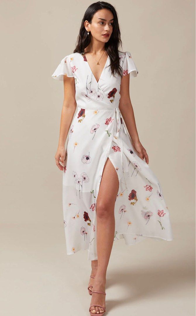 White floral maxi wrap dress outlet