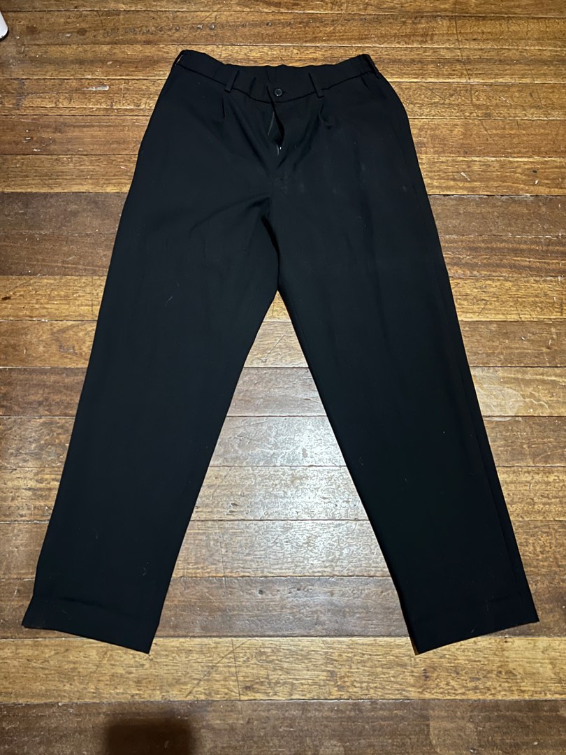 100% Worsted Black, Parker, Pleated Pants Lined Trousers unhemmed unfinished bottom main image 1