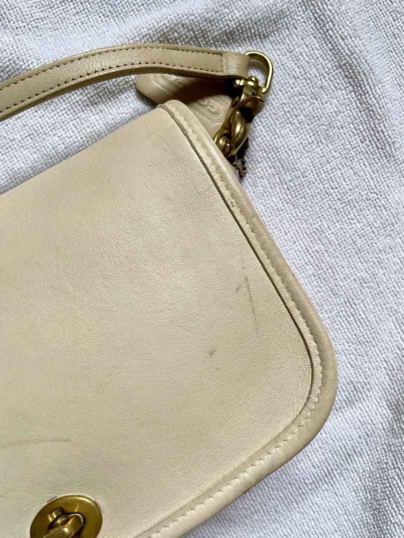 Vintage Coach Bag Penny Pocket in Ivory Leather Crossbody 