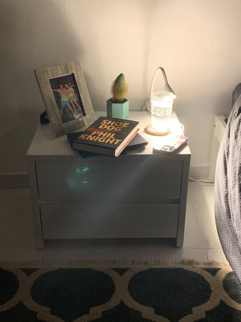 White Laminate (NOT IKEA), Bedside Table small chest of drawer