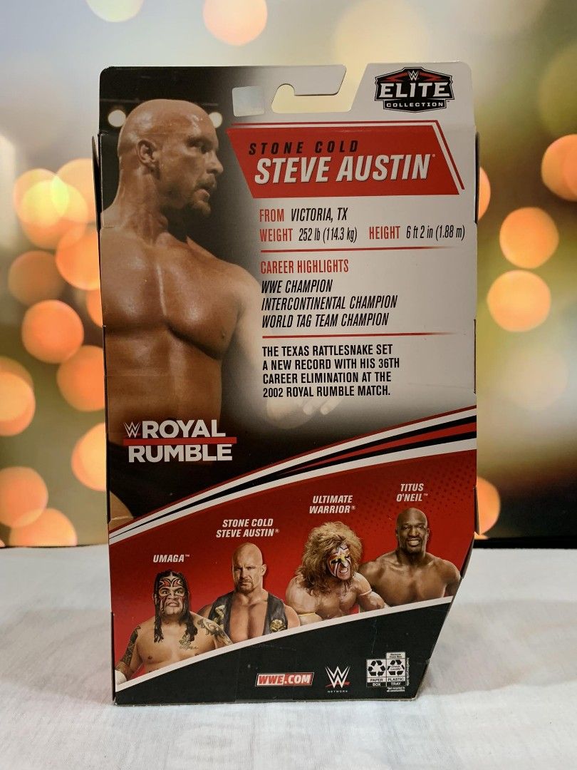 WWE Elite Stone Cold Steve Austin Royal Rumble (Category: Figurines & Statues) located in Rizal. Submitted by darknayt27 (Listing ID 1240966859, Image 2). Description: WWE Elite Stone Cold Steve Austin Royal Rumble • Brand New • Never Opened • What you see is what you get. • Price Negotiable. Send a private message and be nice : ).
