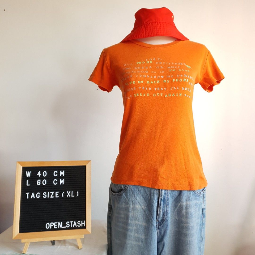 Y2K Tangerine T-shirt (Category: Shirts) located in San Pedro. Submitted by open_stash (Listing ID 1240902868, Image 3). Description: Y2K Tangerine tshirt PHP 75 W 40 cm L 60 cm Tag size: XL.