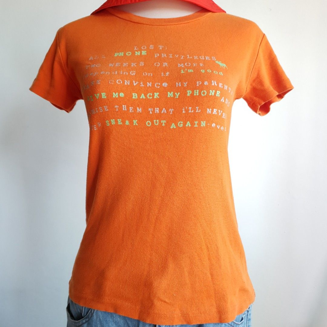 Y2K Tangerine T-shirt (Category: Shirts) located in San Pedro. Submitted by open_stash (Listing ID 1240902868, Image 2). Description: Y2K Tangerine tshirt PHP 75 W 40 cm L 60 cm Tag size: XL.
