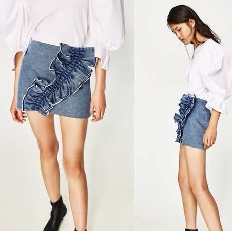 Denim ruffle skirt zara new arrivals