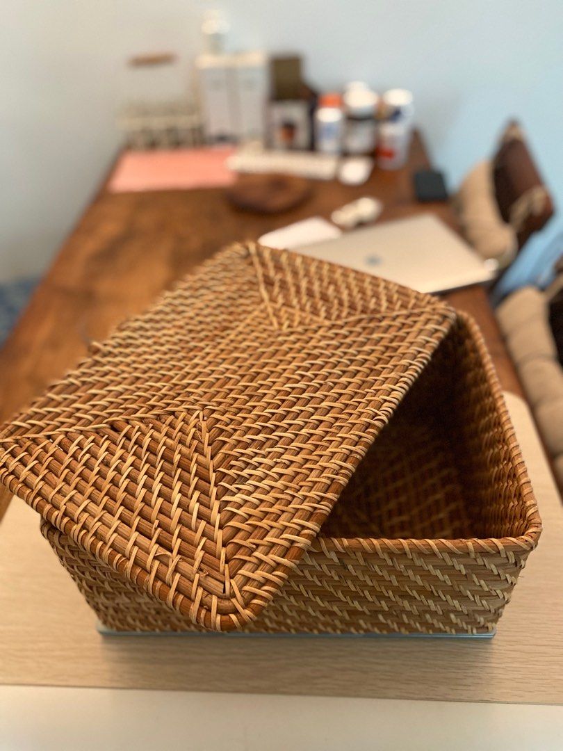 2 IKEA wicker baskets with lids, Furniture & Home Living, Home Improvement & Organisation