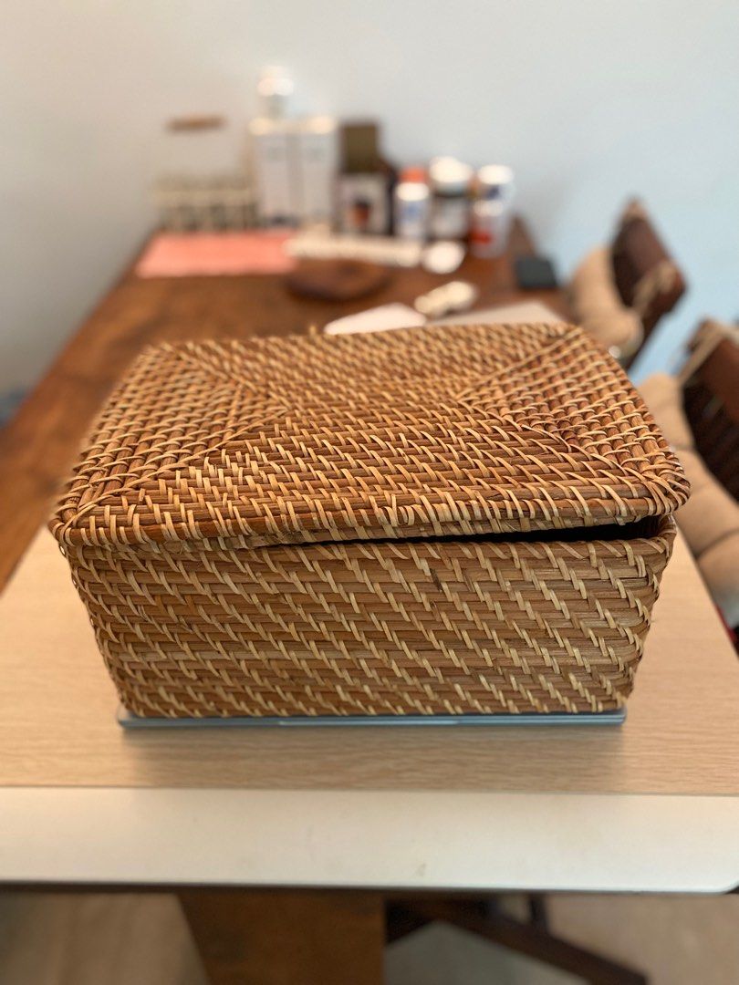 2 IKEA wicker baskets with lids, Furniture & Home Living, Home Improvement & Organisation