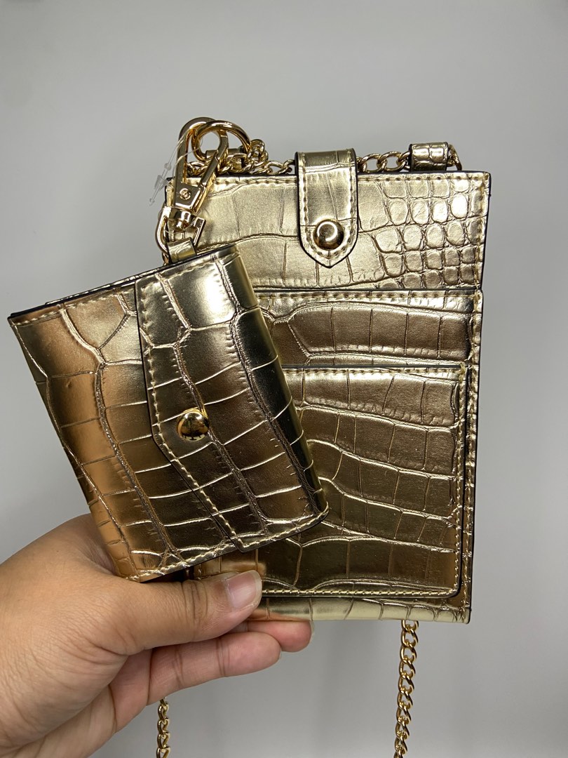 Aldo Card Holder Wallet with Sling in Croc Gold on Carousell