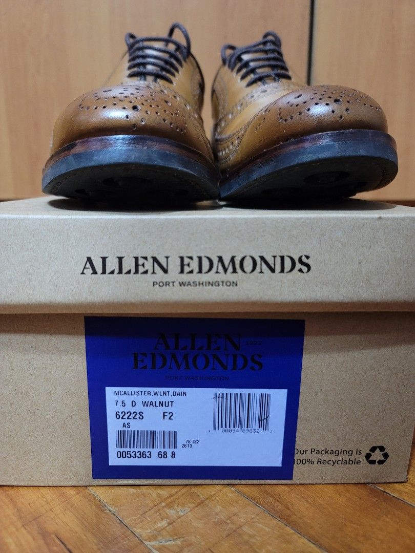 Allen Edmonds Mcallister Walnut Dainite Soles US 7.5