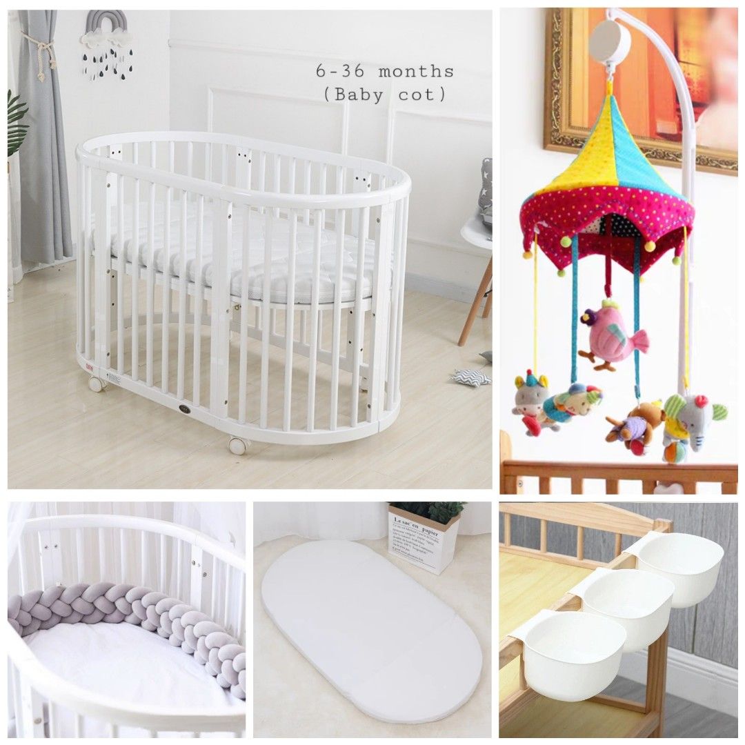 (Allin1) STOKKE inspired round / oval baby cot + many free items, Babies & Kids, Baby Nursery