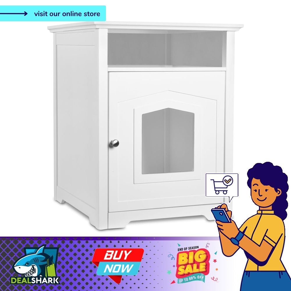 Arf Pets Designer Enclosed Cat Litter Box Furniture House with Table