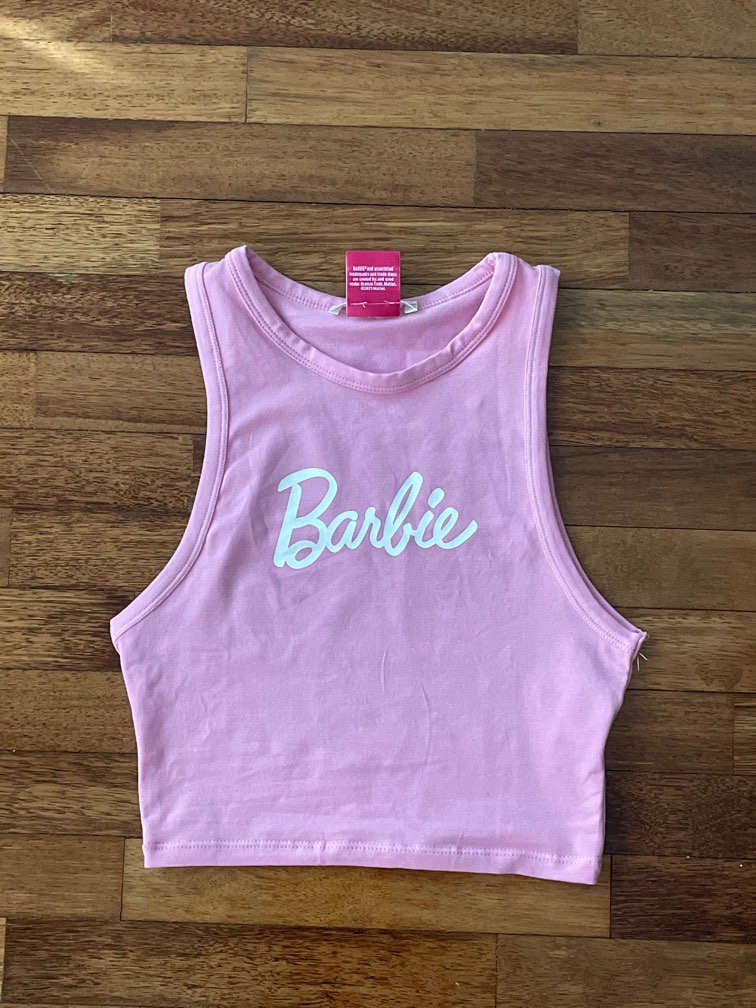 Womens Barbie Ladies Pink T Shirt Crop Tops Barbie Tank Tee Logo Girls Vest  Cami