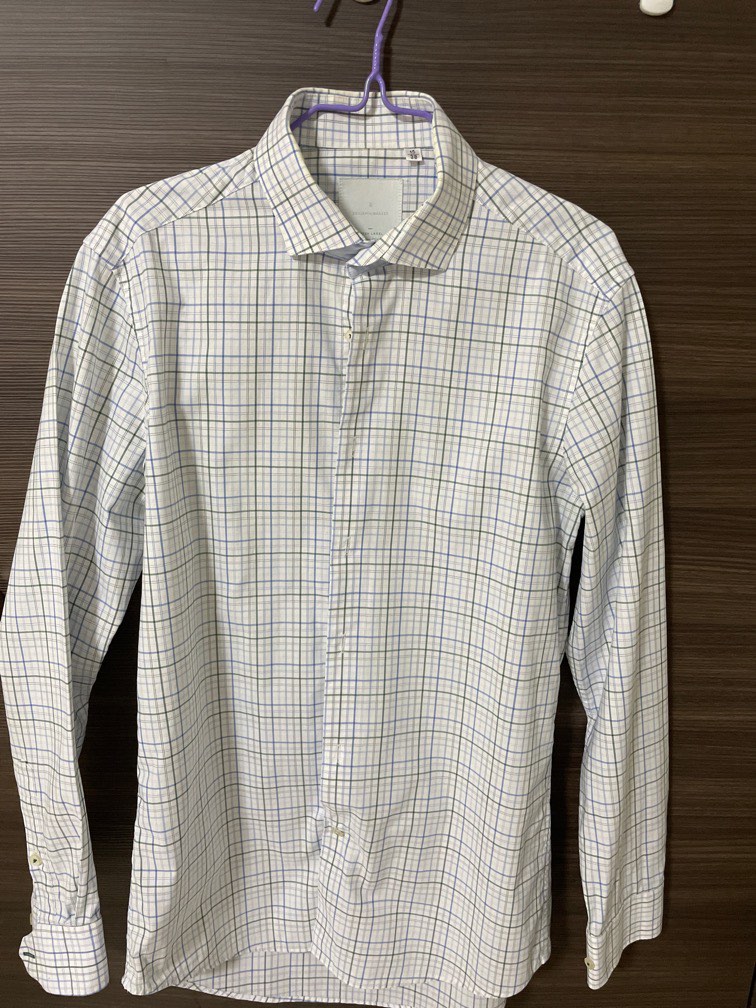 Benjamin barker green label Tokyo slim white checkered shirt long ...
