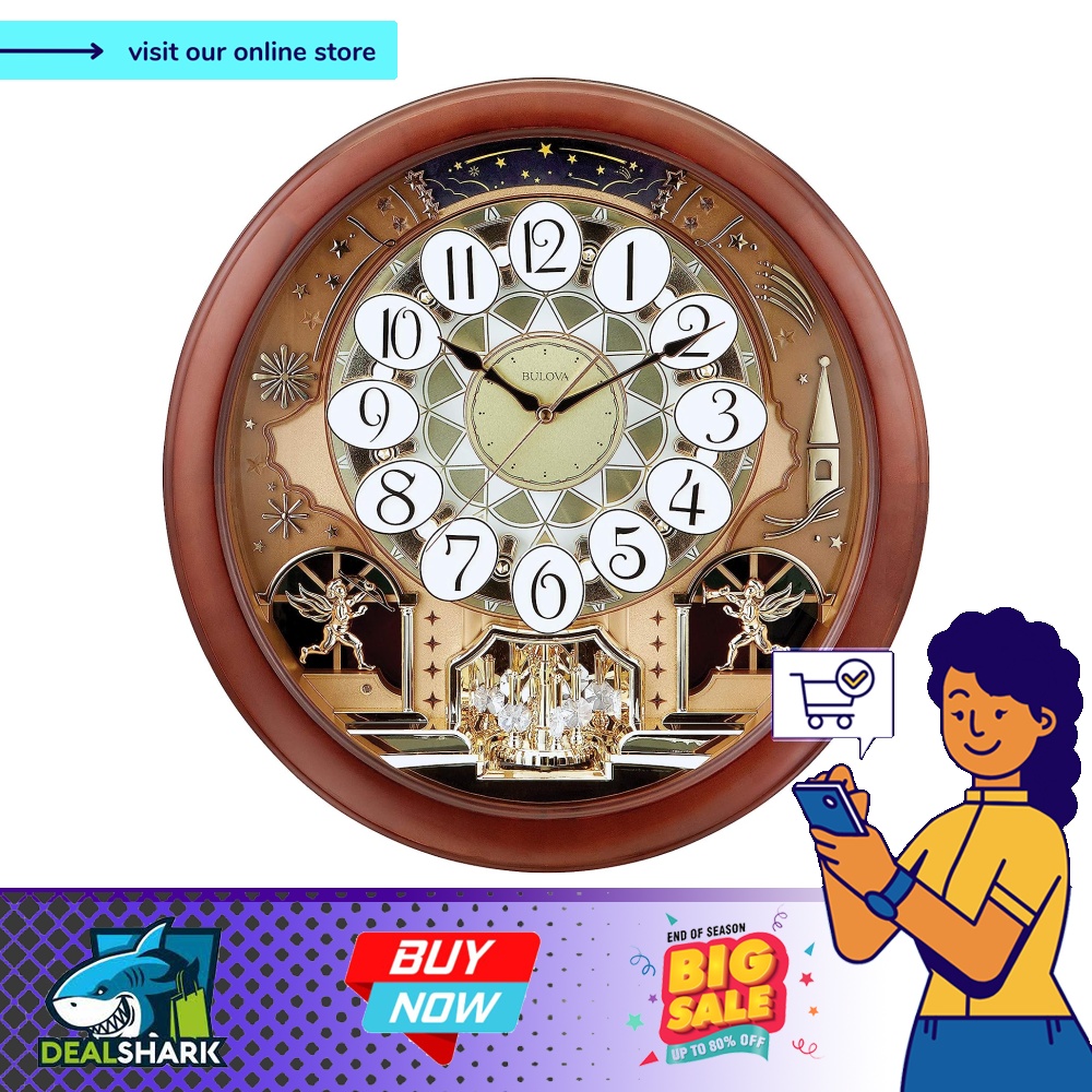 Bulova Dancing Tune Strike & Chime Wall Clock, Brown Cherry, Furniture