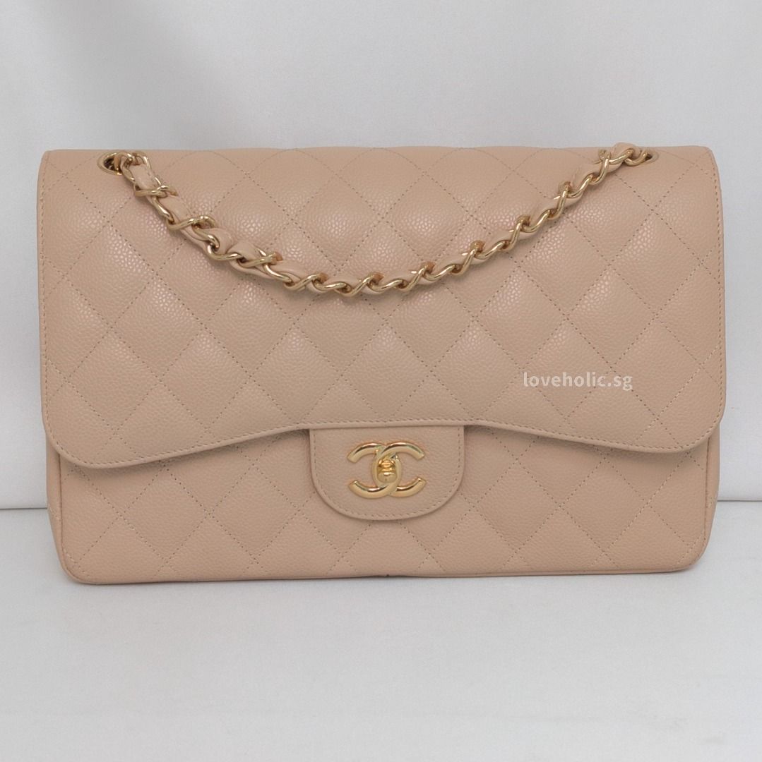 Chanel Jumbo Beige Caviar Gold Hardware SKU 2169 Women s Fashion Bags Wallets Cross body Bags on Carousell