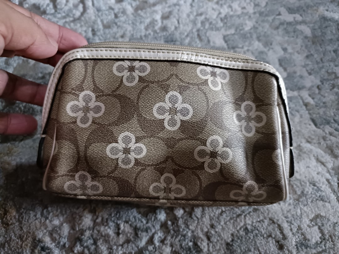 Vintage Coach Monogram Wristlet Pouch Bag Cosmetic Bag Wallet