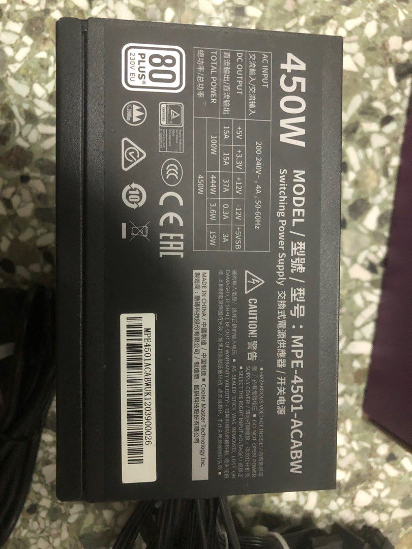 Cooler Master MWE 450 PSU, Computers & Tech, Parts & Accessories ...