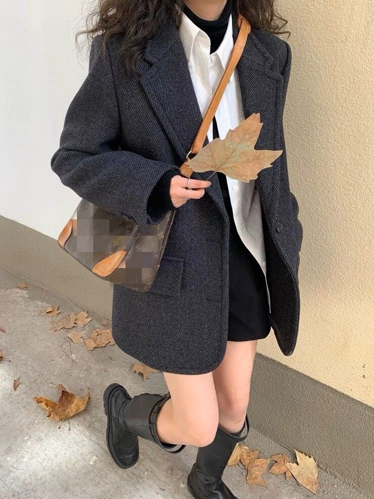 dark grey thick blazer coat Women s Fashion Coats Jackets and Outerwear on Carousell
