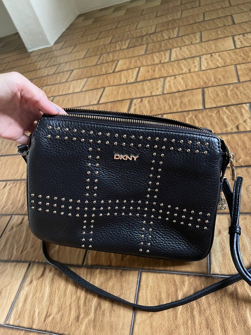 Dkny Leather Lola Messenger - Black/Gold