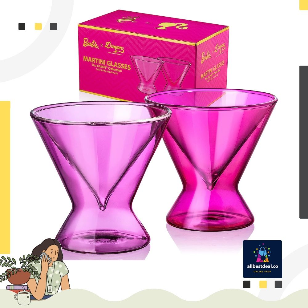Dragon Glassware x Barbie Martini Glasses, Stemless Pink and Magenta