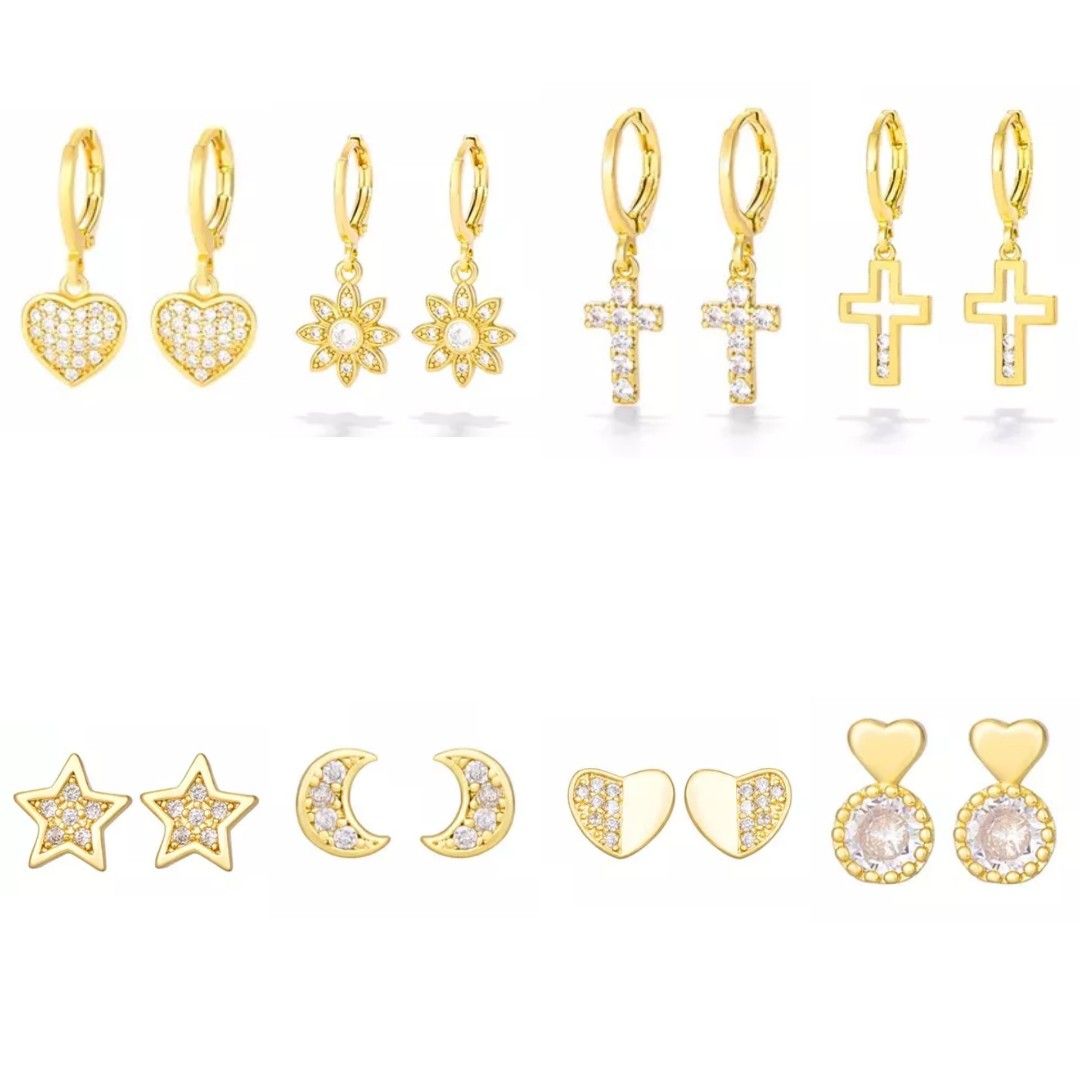 Earrings 18k gold (Category: Earrings) located in Quezon City. Submitted by all_items_50_each (Listing ID 1246065728, Image 1). Description: 18k gold plated earrings jewelry accessories Cubic zirconia crystals Hypoallergenic 50/each cross stud cross drop cross drop 2 star stud moon stud heart stud - 2 pcs avail heart stud 2 Actual pic 10 Ctto pic 1-9 💲ALL ITEMS 50 each 💰MOP: GCash ➕Add shipping fee (SF 60-80 MM) ❌NO rush shipping, meet up, hagg