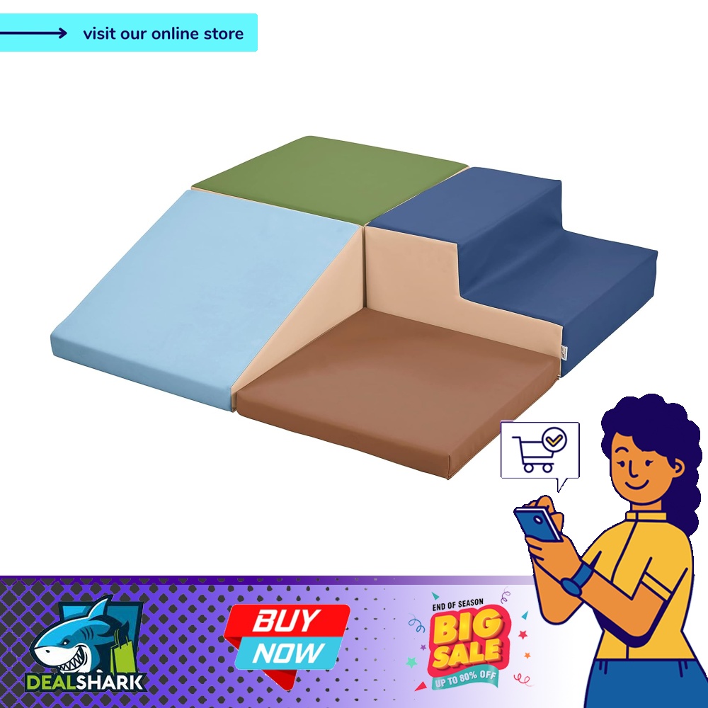 ECR4Kids SoftZone Adventurer's Summit Step Corner Climber - 4-Piece Foam Play Set For Toddlers (Earthtone)