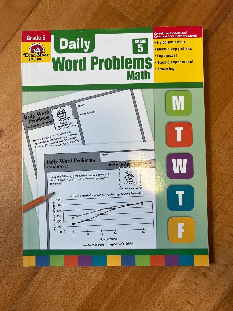 Grade　Evan-Moor　補充練習-　書本　Daily　Word　文具,　Problems　5,　Math　興趣及遊戲,　書本及雜誌-　Carousell