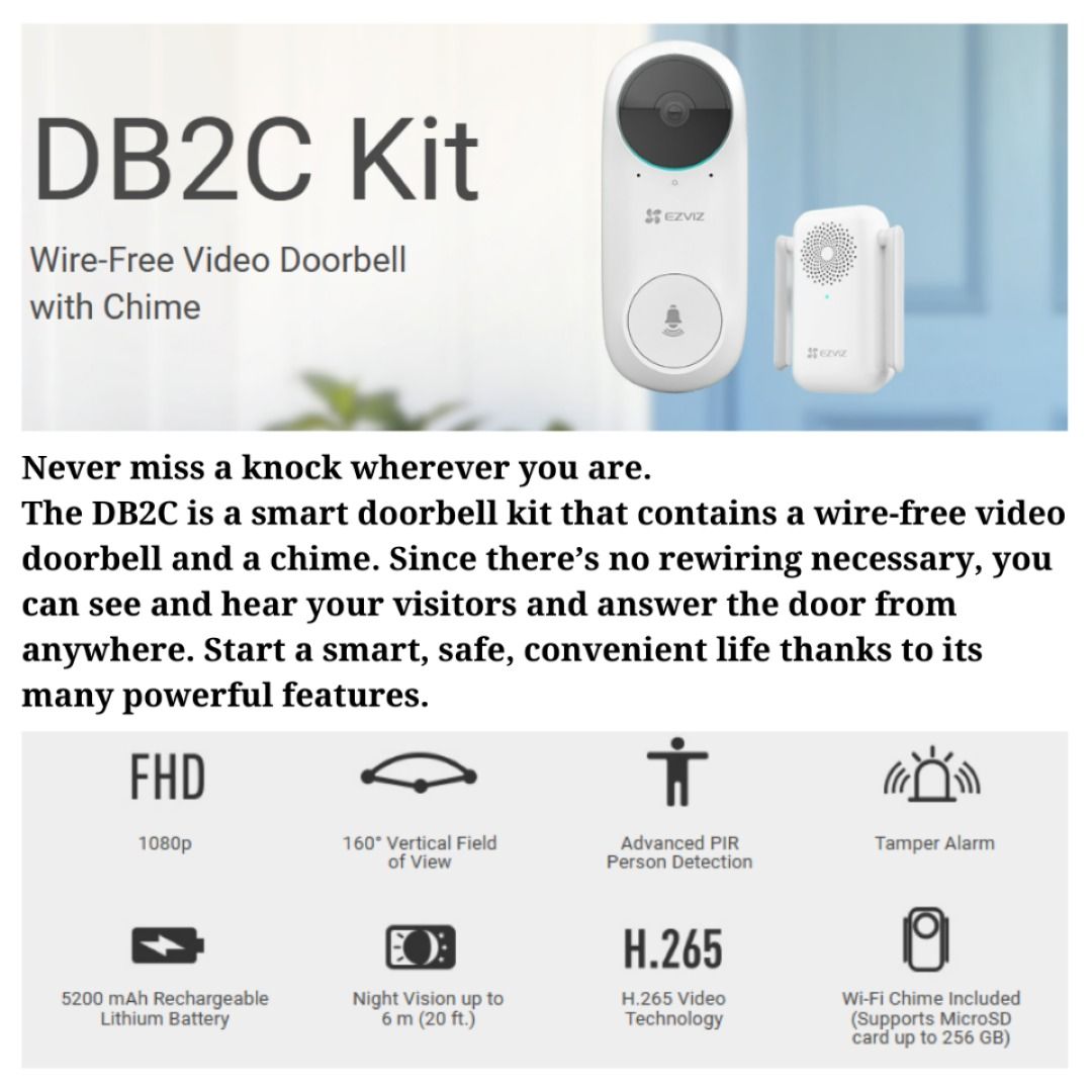 EZVIZ SMART WIRE FREE FULL HD DOORBELL WITH CHIME RECHARGEABLE