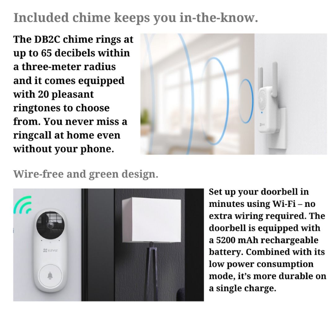 EZVIZ SMART WIRE FREE FULL HD DOORBELL WITH CHIME RECHARGEABLE