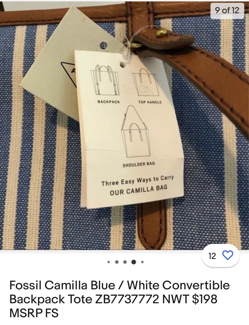 Fossil Backpack/Shoulder/Handbag tote (3 way bag) (Category: Backpacks) located in Urdaneta. Submitted by wonderfulbagsofalice (Listing ID 1245948460, Image 3). Description: Comes with the tag $198 or P10,873.00. Can fit 13” laptop The linings are made of genuine leather thus makes it more durable & classic looking. All accessories which composed of the tassel & the key are included on the listed price. Just needs a little cleaning on the canvas.