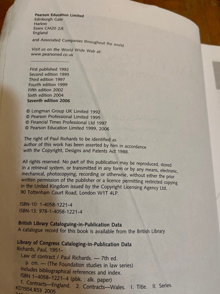 Free Law Of Contract Textbook Hobbies Toys Books Magazines