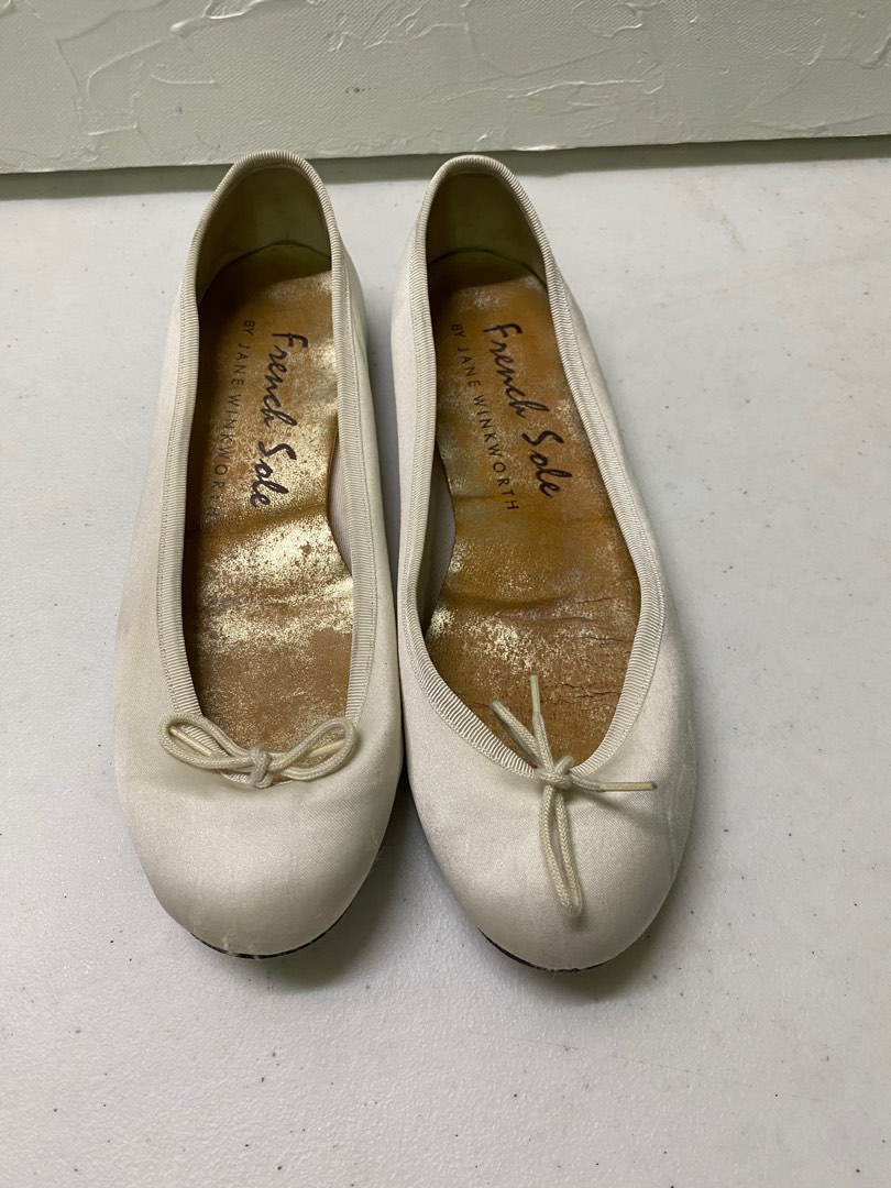 white satin ballet flats