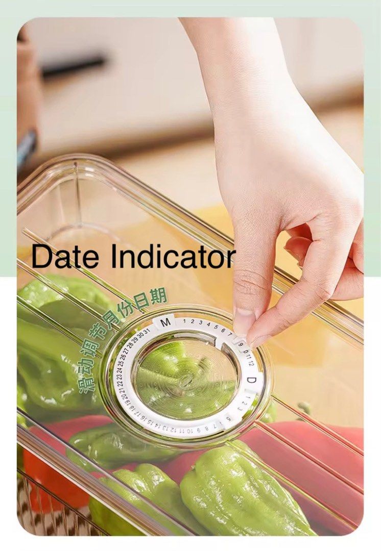Fridge Produce Storage Box with Date Indicator Lid and Tray x2 ...