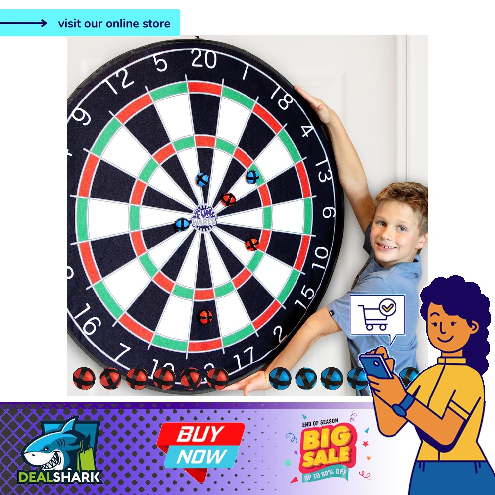 Funwares Giant Dart Board For Kids, 36" Fabric Safety Dartboard With 6 Sticky Balls, Kids Dart