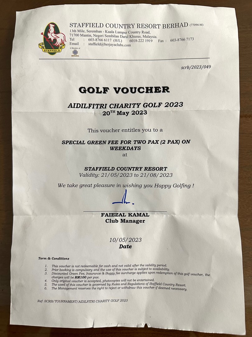 Golf Voucher at Staffield Golf & Country Club, Tickets & Vouchers