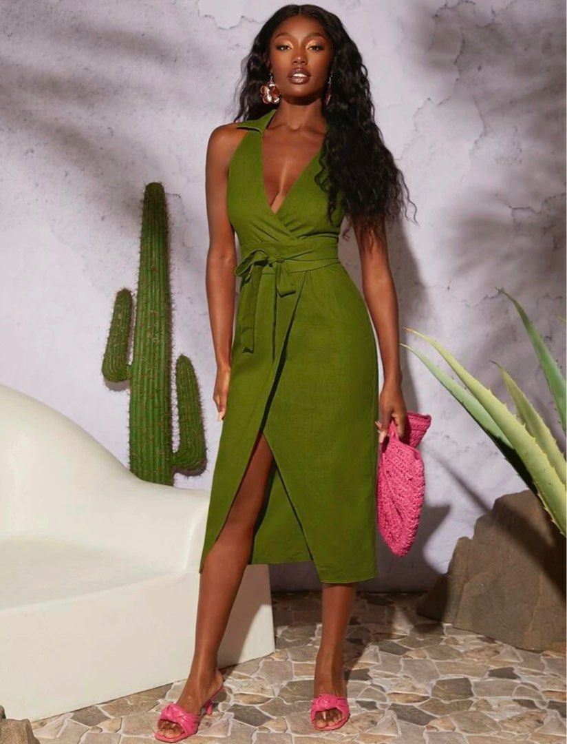 Olive green sexy sales dress