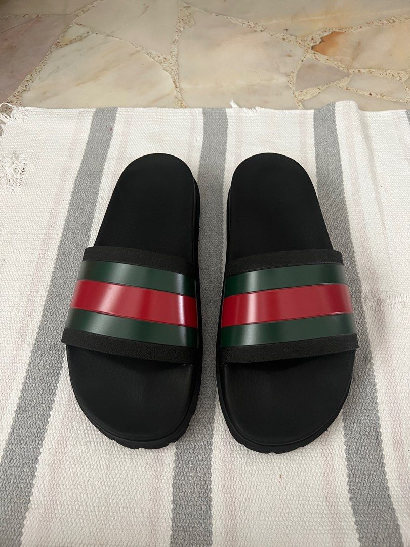 Gucci men's web new arrivals rubber slide sandal