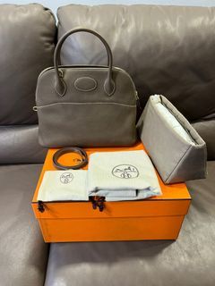 Hermes Bolide bag 31 Etoupe grey Clemence leather Gold hardware