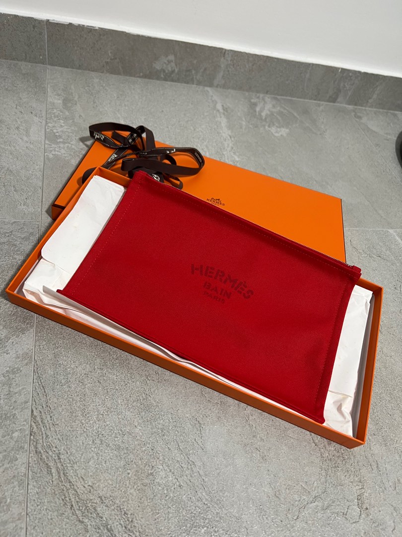 Hermes pouch yachting PM red flat canvas leather HERMES