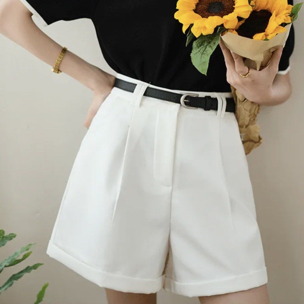 High Waisted Tailored White Shorts