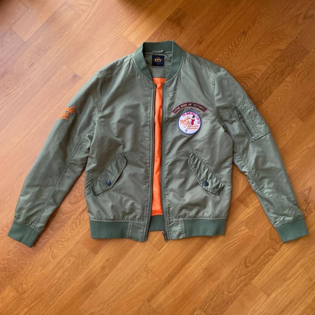 Hype Clothing Army Green Military Style Bomber Jacket