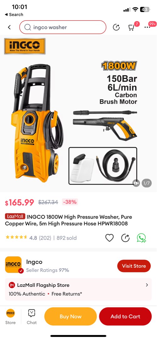 Ingco 1800w high pressure washer, Furniture & Home Living, Gardening