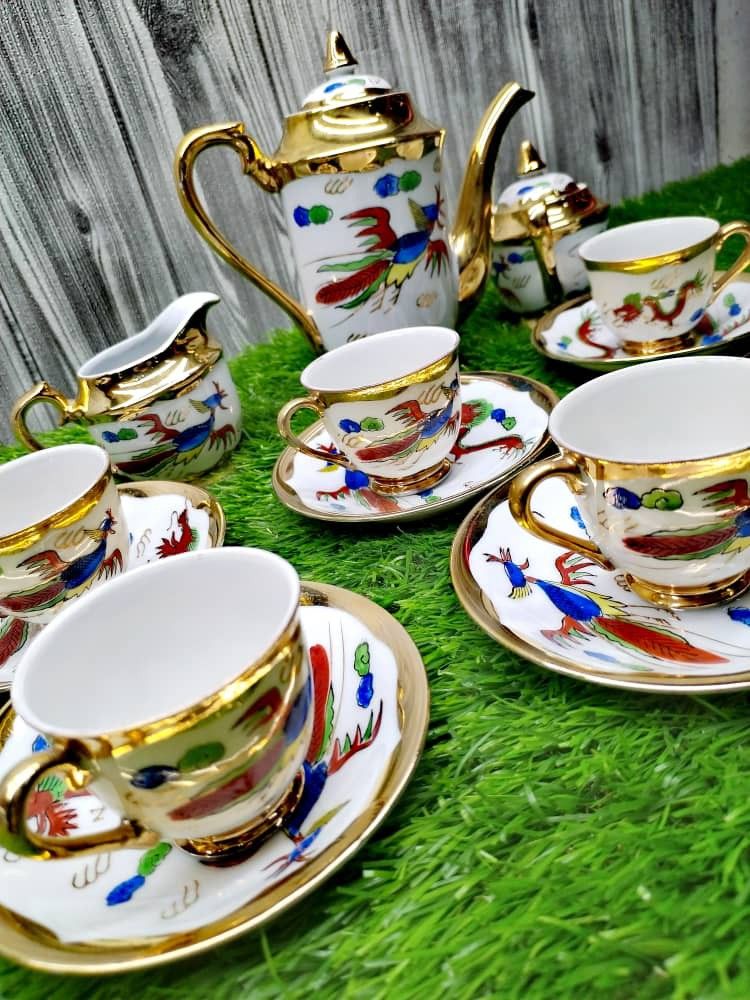 Japanese vintage tea set dragon and phoenix motiff 15pcs, Furniture