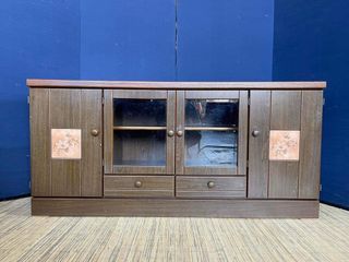 Lateral Cabinet 60”L x 18”W x 28”H  2 glass doors 2 wooden doors 2 pullout drawers In good condition