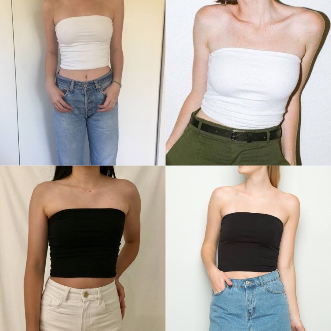 LF!! Brandy Melville tube top plain black and white, Women's Fashion, Tops,  Others Tops on Carousell