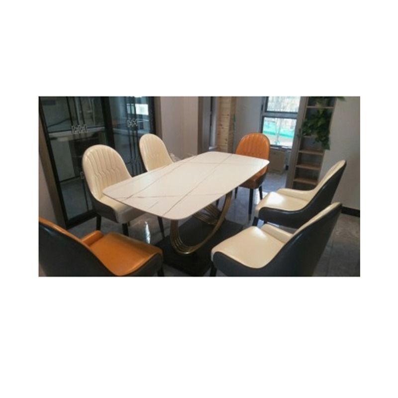 Light luxury sintered stone table Stainless steel titanium plating ...