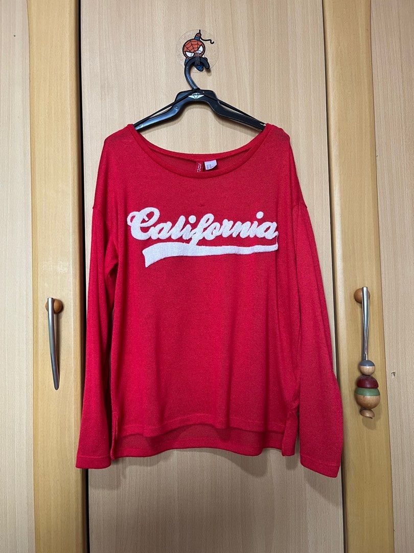 loose california red long sleeves, Women's Fashion, Tops, Longsleeves on  Carousell