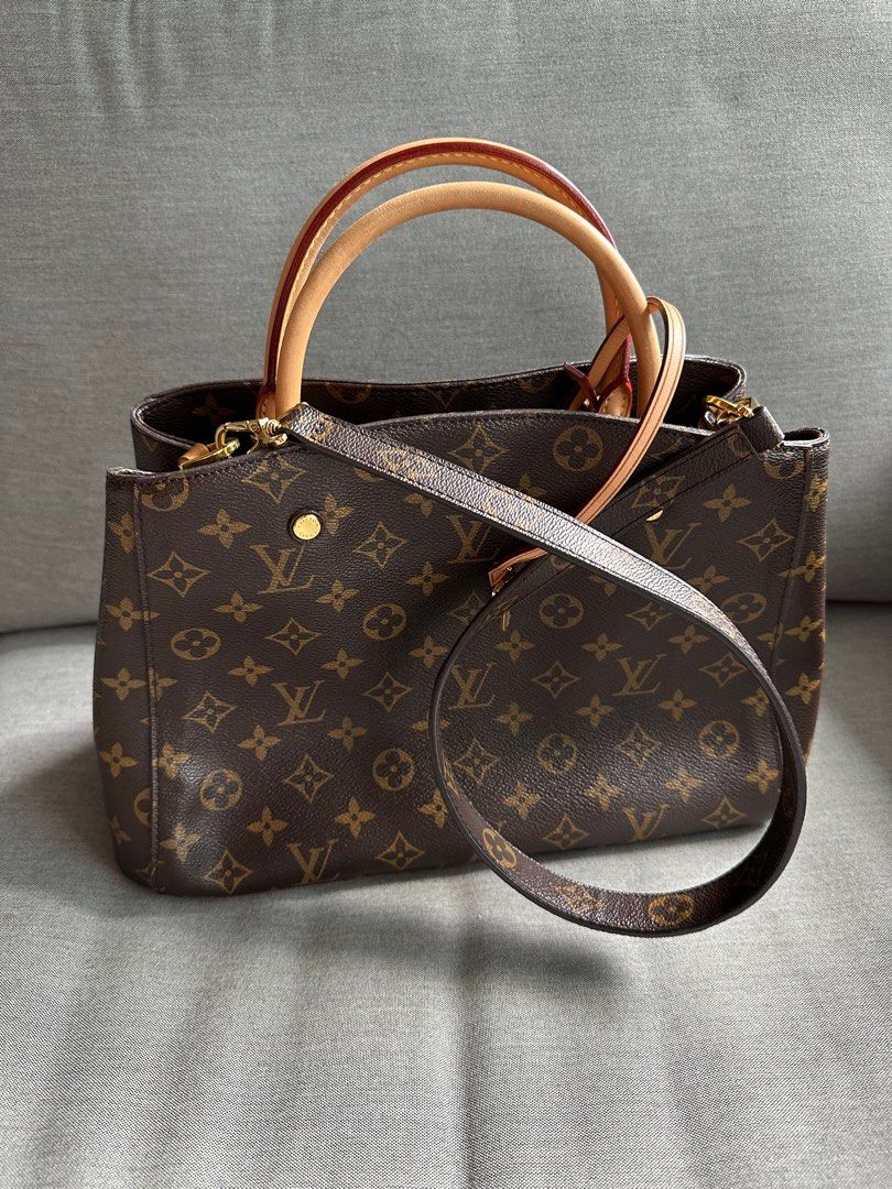 Louis Vuitton Handbag Women Montaigne MM Monogram Canvas Brown Authentic
