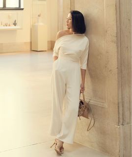 LOVE BONITO Avianna Asymmetric Straight Leg Jumpsuit sz M