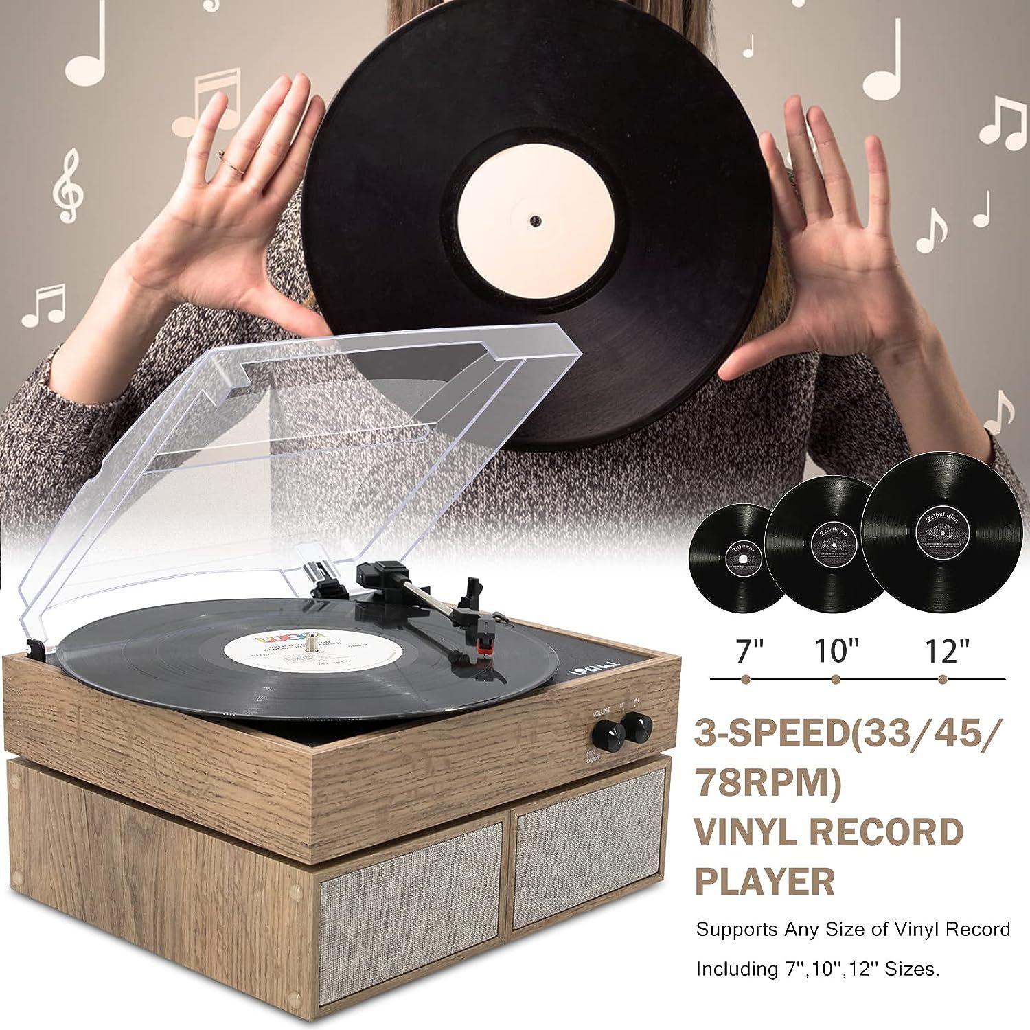 LP&No.1 Bluetooth Turntable with Stereo Bookshelf Speakers, 3 Speed ...